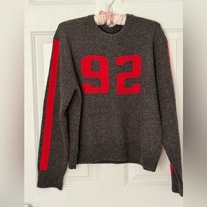 Charcoal Gray Crewneck Sweater with Red Accents